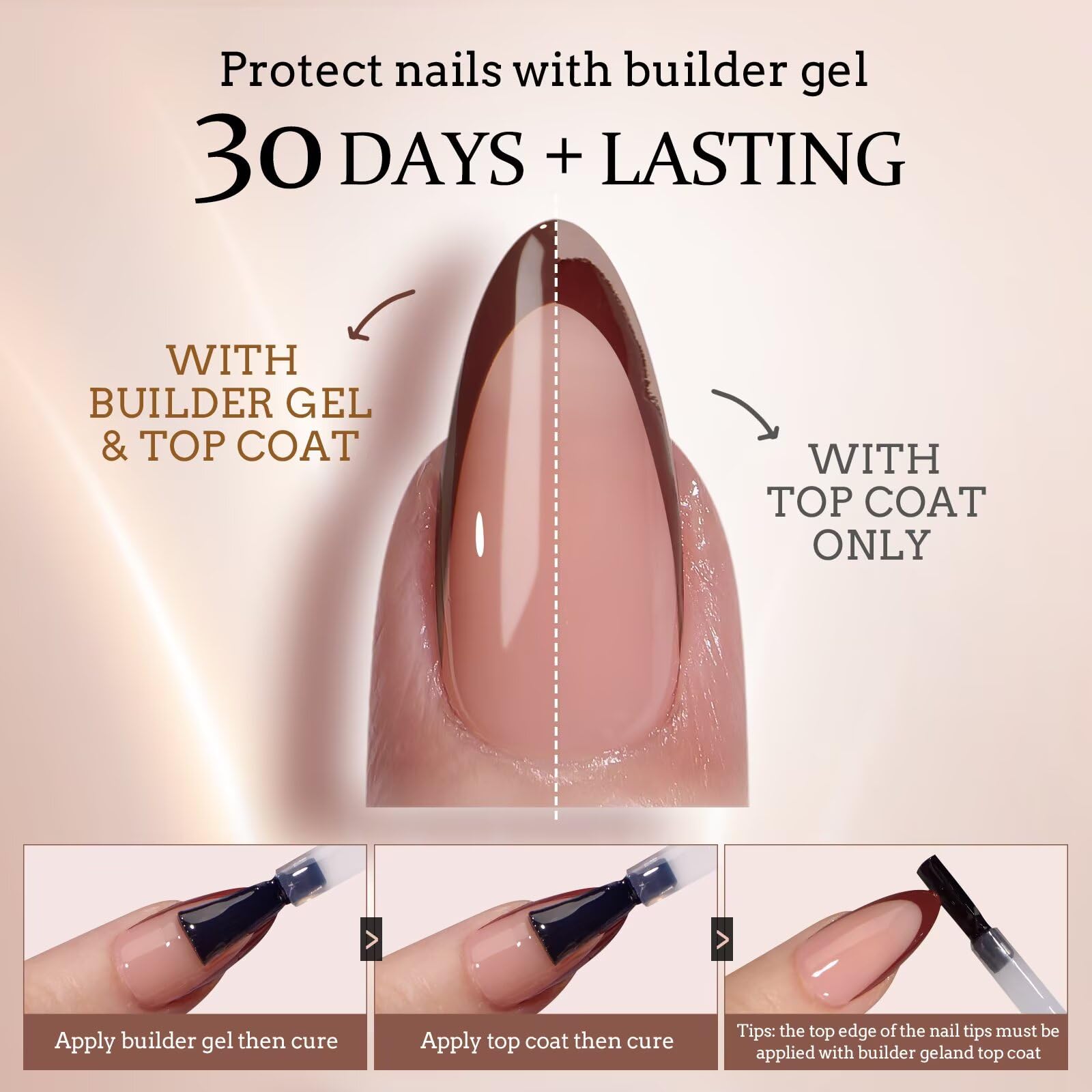 BTArtboxnails XCOATTIPS Nails Press Ons – Skin Tone Square Long Gel Tips, All-in-One French Manicure Kit