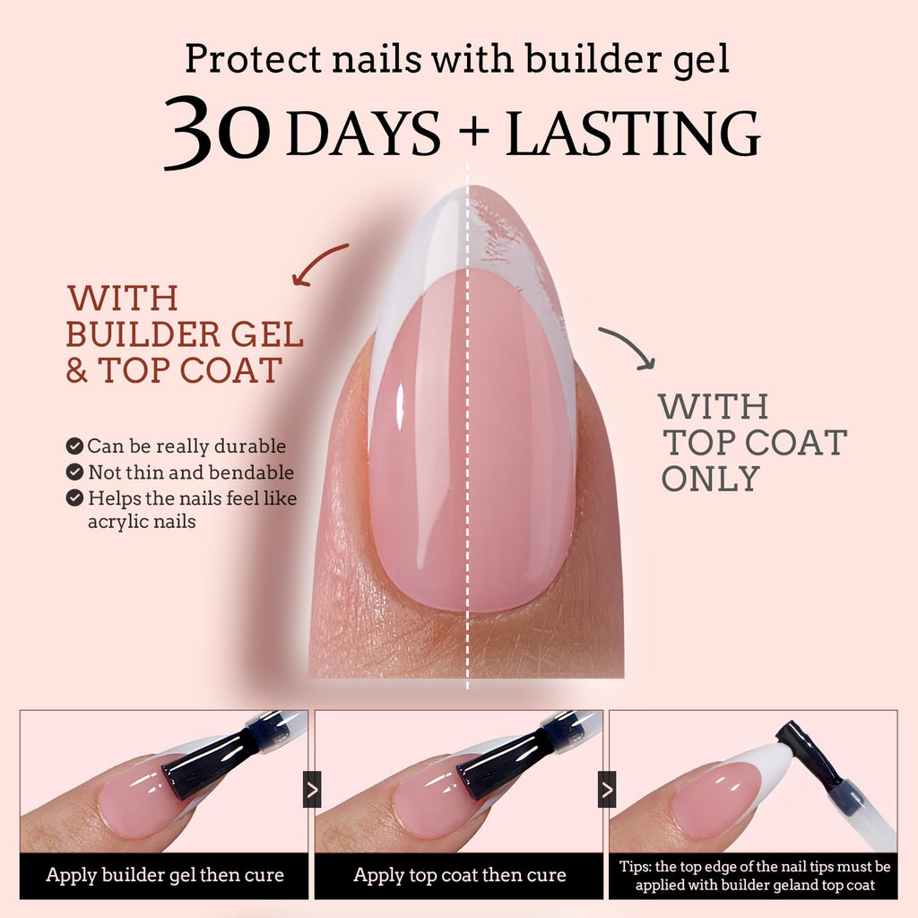 BTArtboxnails XCOATTIPS French Tips Nails – Extra Short Square Press-On Kit with Gel & Lamp