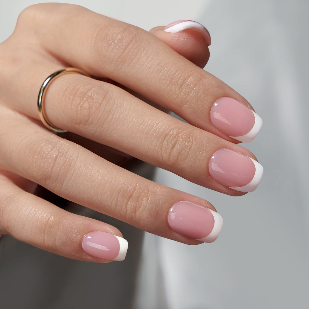 BTArtboxnails XCOATTIPS French Tips Nails – Extra Short Square Press-On Kit with Gel & Lamp