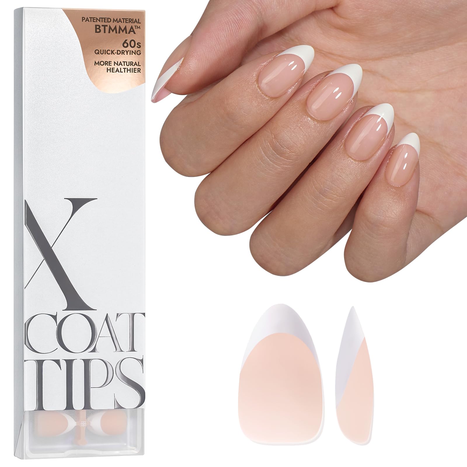BTArtboxnails XCOATTIPS French Series Press-On Nails – Short Almond Nude French Tips
