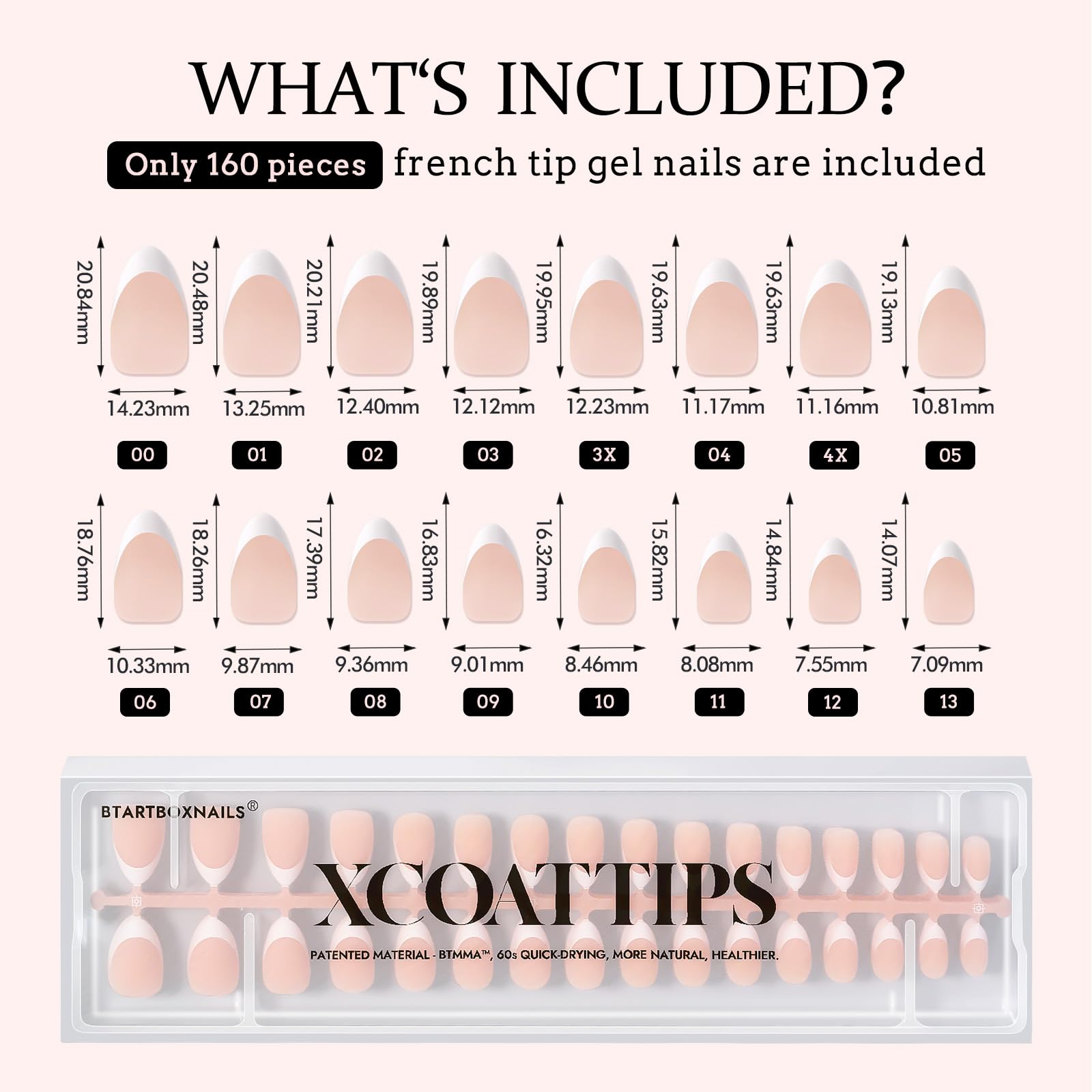 BTArtboxnails XCOATTIPS French Series Press-On Nails – Short Almond Nude French Tips