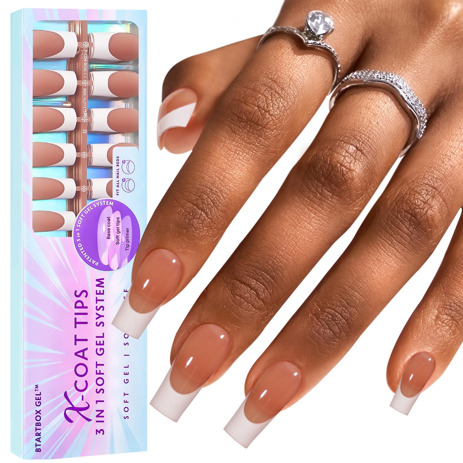 BTArtboxnails XCOATTIPS French Tip Nails, 150pcs Long Brown Press-On Nails for DIY Gel Nail Art