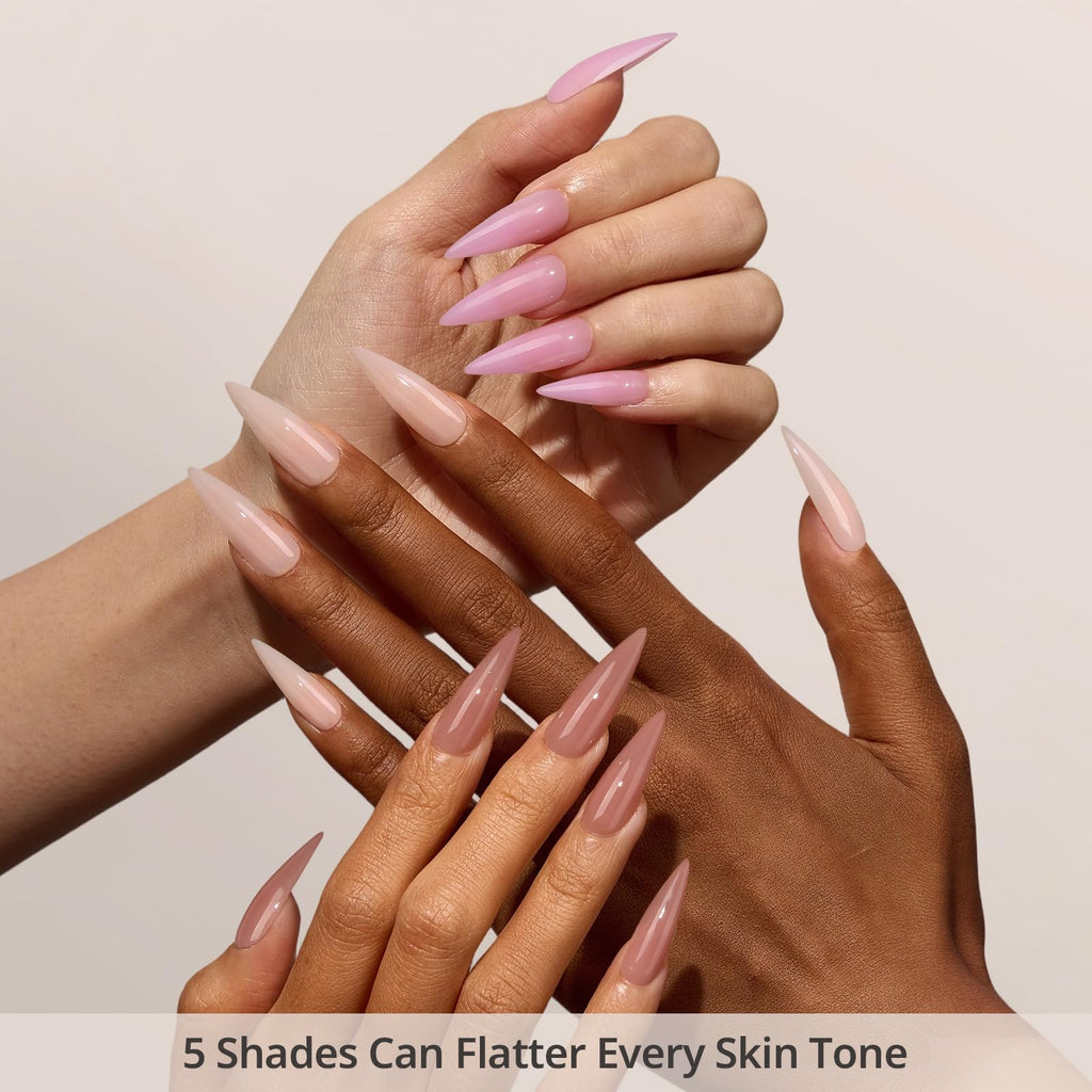 BTArtboxnails XCOATTIPS Bare 5-Shades Nude Press-On Nails – Long Stiletto, 4-Week Wear, 16 Sizes