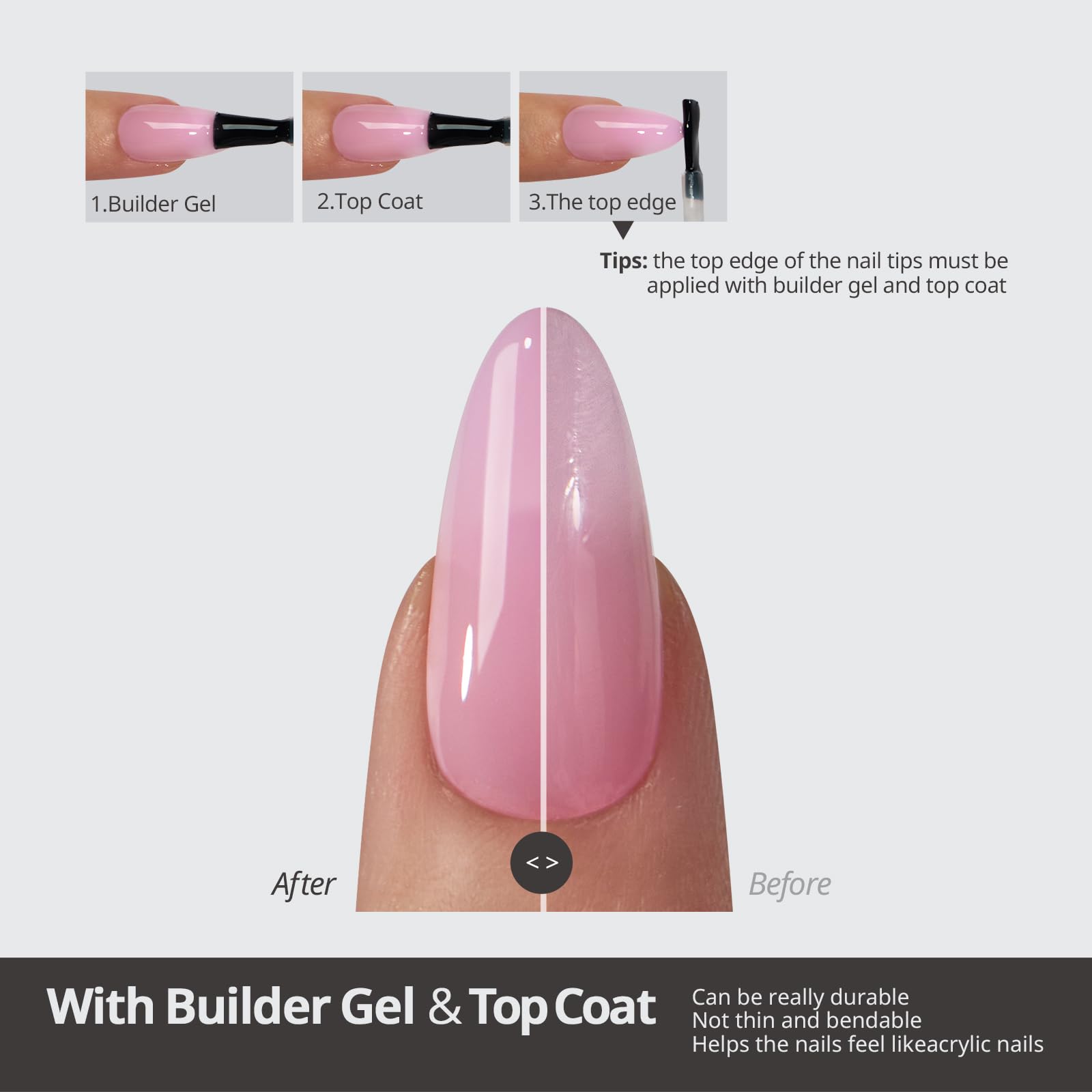 BTArtboxNails XCOATTIPS Bare 5-Shades Nude Press-On Nails – Medium Almond, 16 Sizes, 4-Week Wear