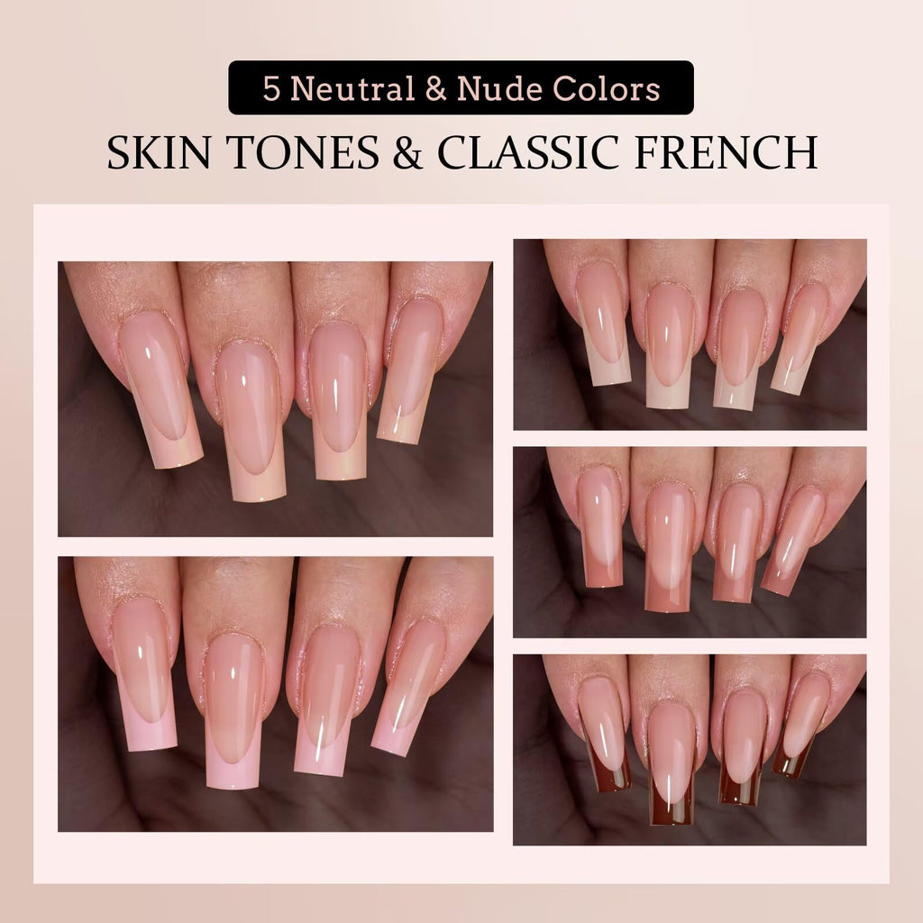 BTArtboxnails XCOATTIPS Nails Press Ons – Skin Tone Square Long Gel Tips, All-in-One French Manicure Kit