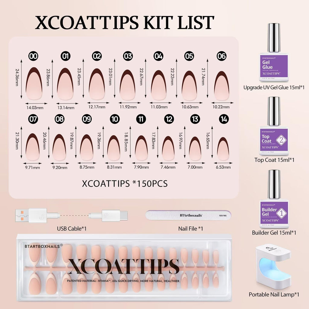 BTArtboxnails XCOATTIPS Almond Press-On Nails – All-in-One French Gel Kit