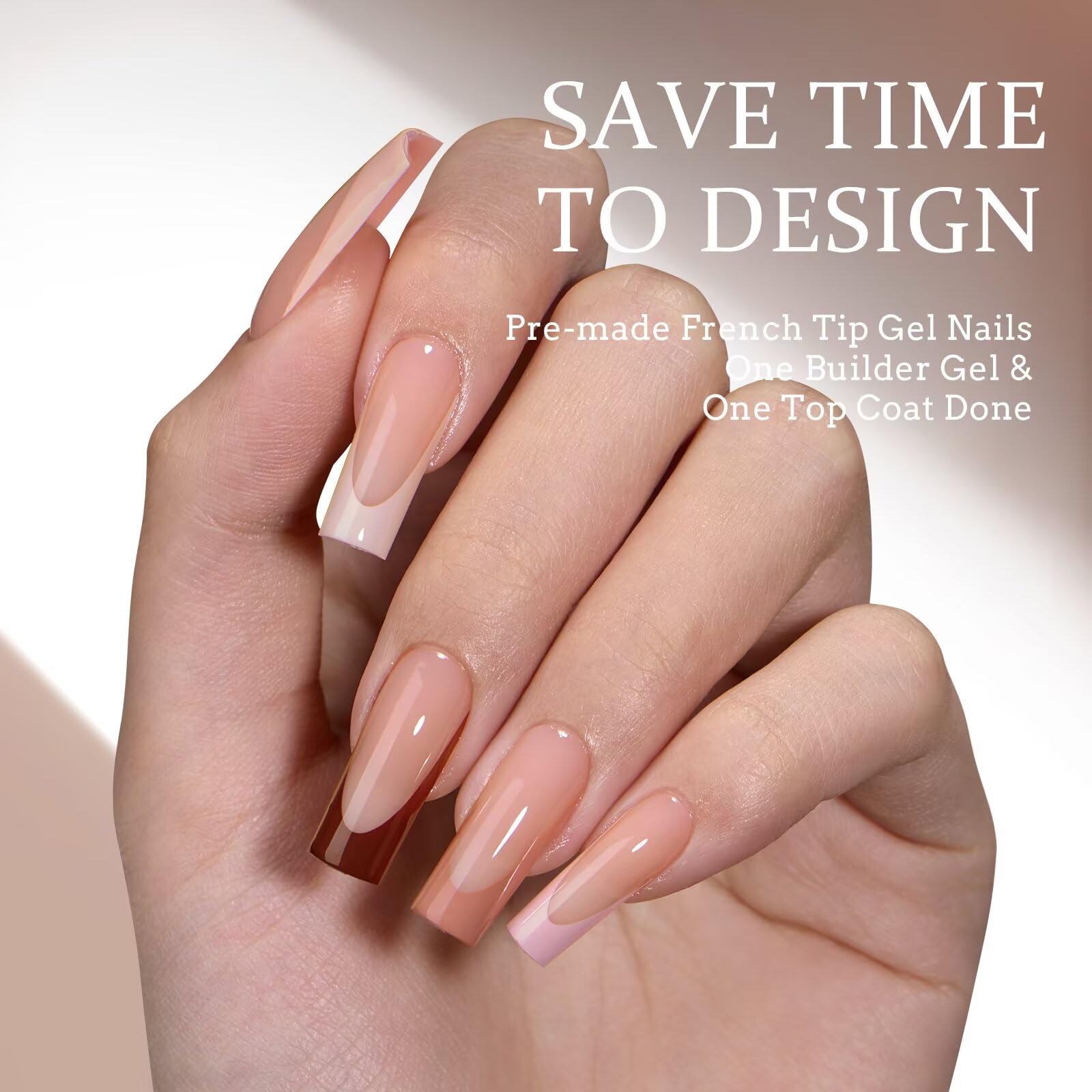BTArtboxnails XCOATTIPS Nails Press Ons – Skin Tone Square Long Gel Tips, All-in-One French Manicure Kit