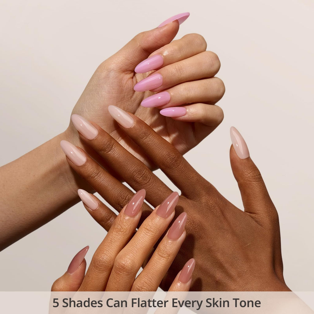 BTArtboxNails XCOATTIPS Bare 5-Shades Nude Press-On Nails – Medium Almond, 16 Sizes, 4-Week Wear