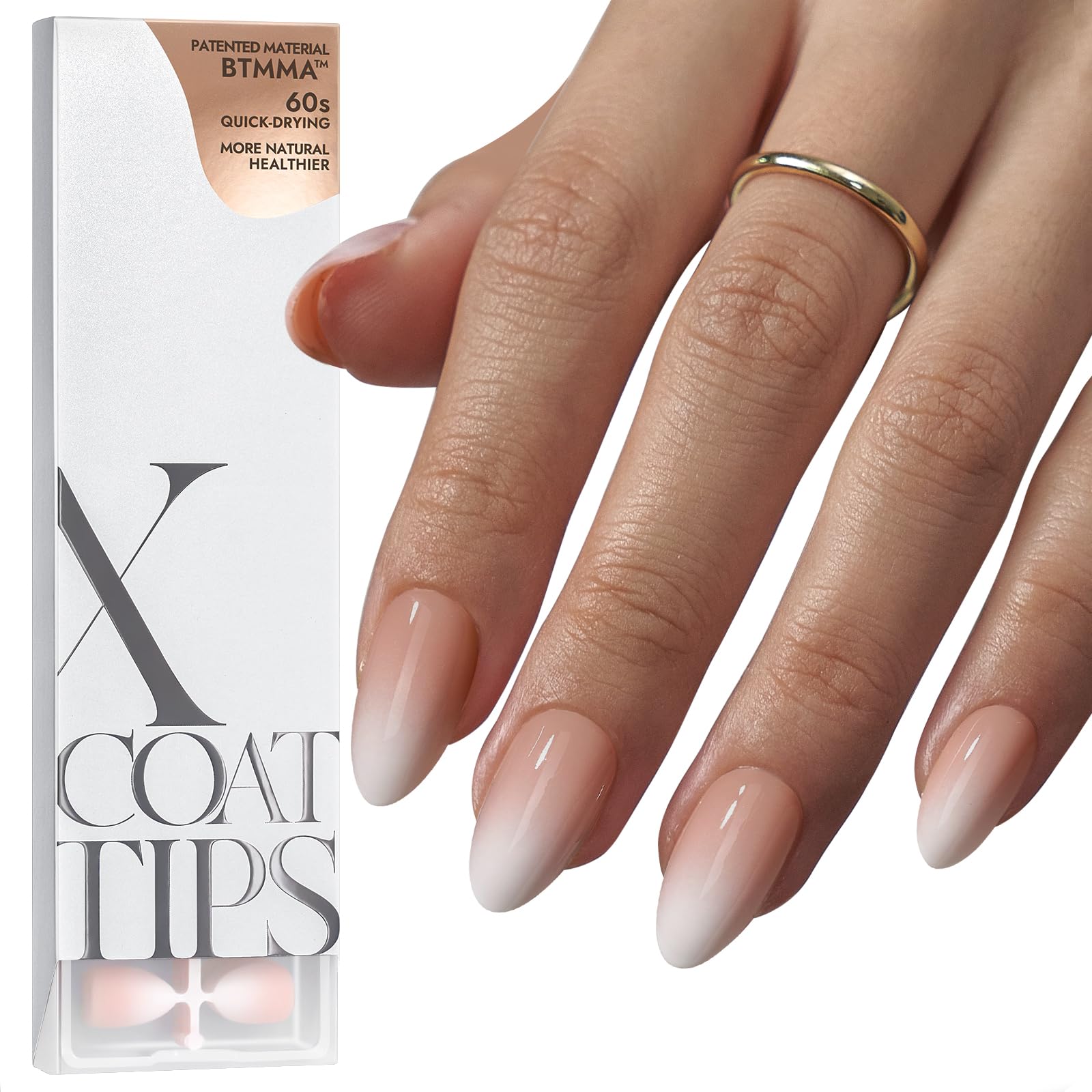 BTArtboxnails XCOATTIPS Ombre Nails - Short Almond Press-On, 160Pcs, 16 Sizes