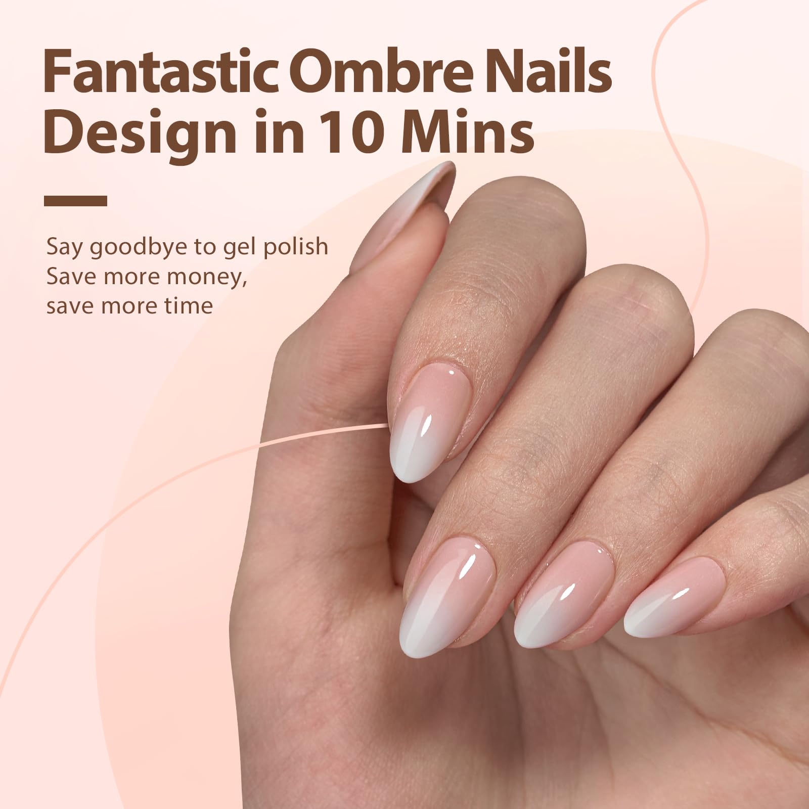 BTArtboxnails XCOATTIPS Ombre Nails - Short Almond Press-On, 160Pcs, 16 Sizes