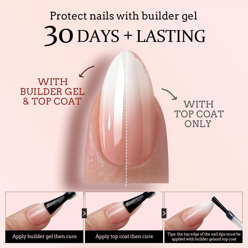 BTArtboxnails XCOATTIPS Ombre Nails - Short Almond Press-On, 160Pcs, 16 Sizes
