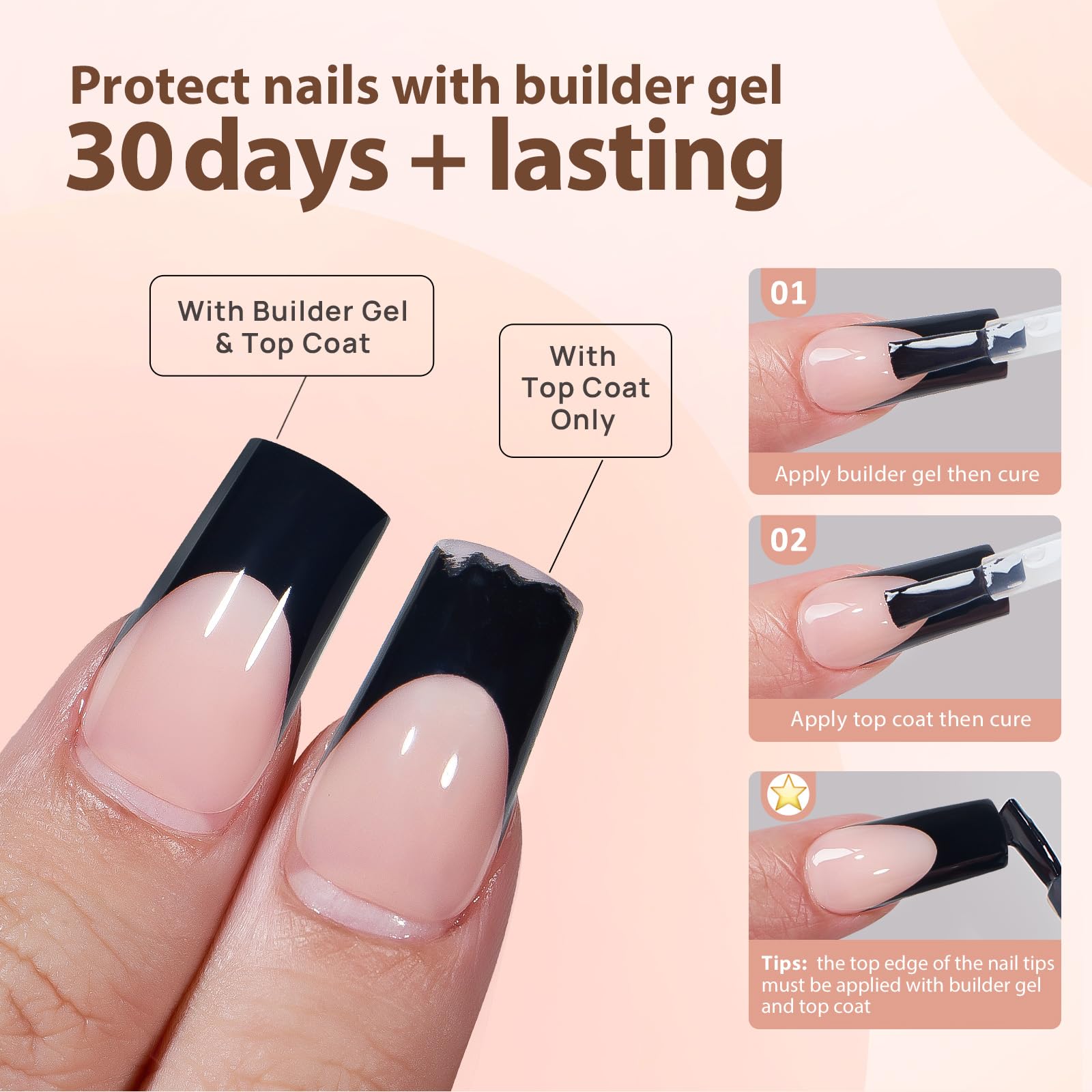 BTArtboxnails XCOATTIPS French Gel Nails – Black French Tip Press-On Coffin Nails