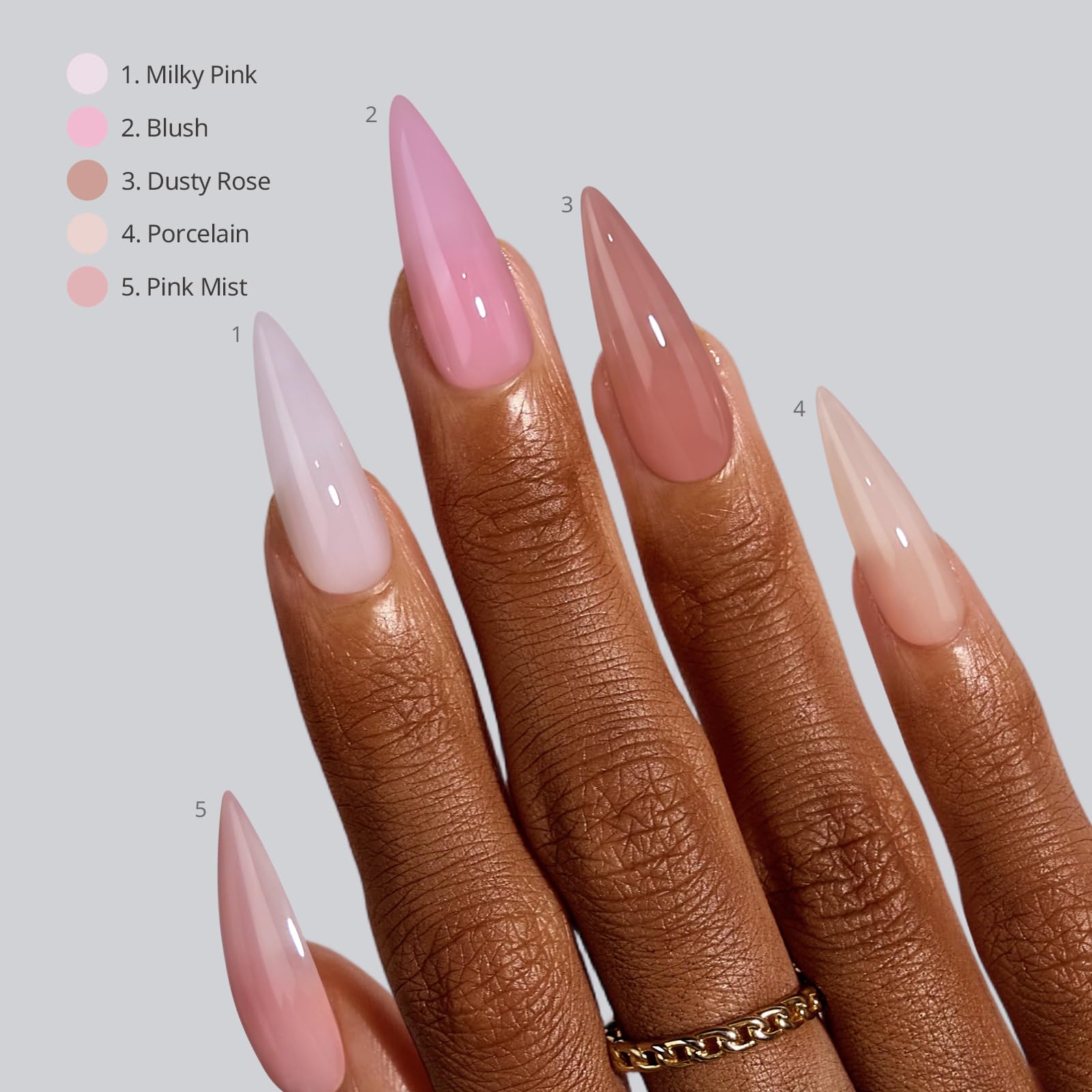 BTArtboxnails XCOATTIPS Bare 5-Shades Nude Press-On Nails – Long Stiletto, 4-Week Wear, 16 Sizes