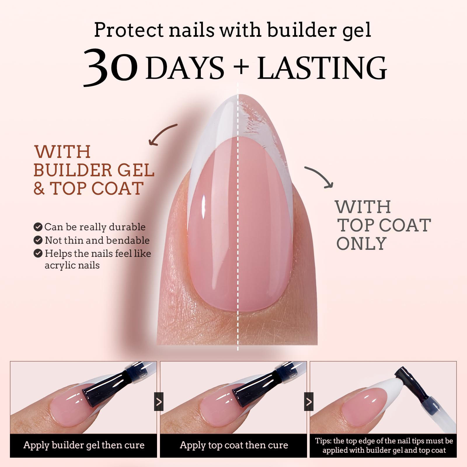 BTArtboxnails XCOATTIPS White French Tip Press-On Nails – Pink Long Square Tips, Soak-Off Extensions