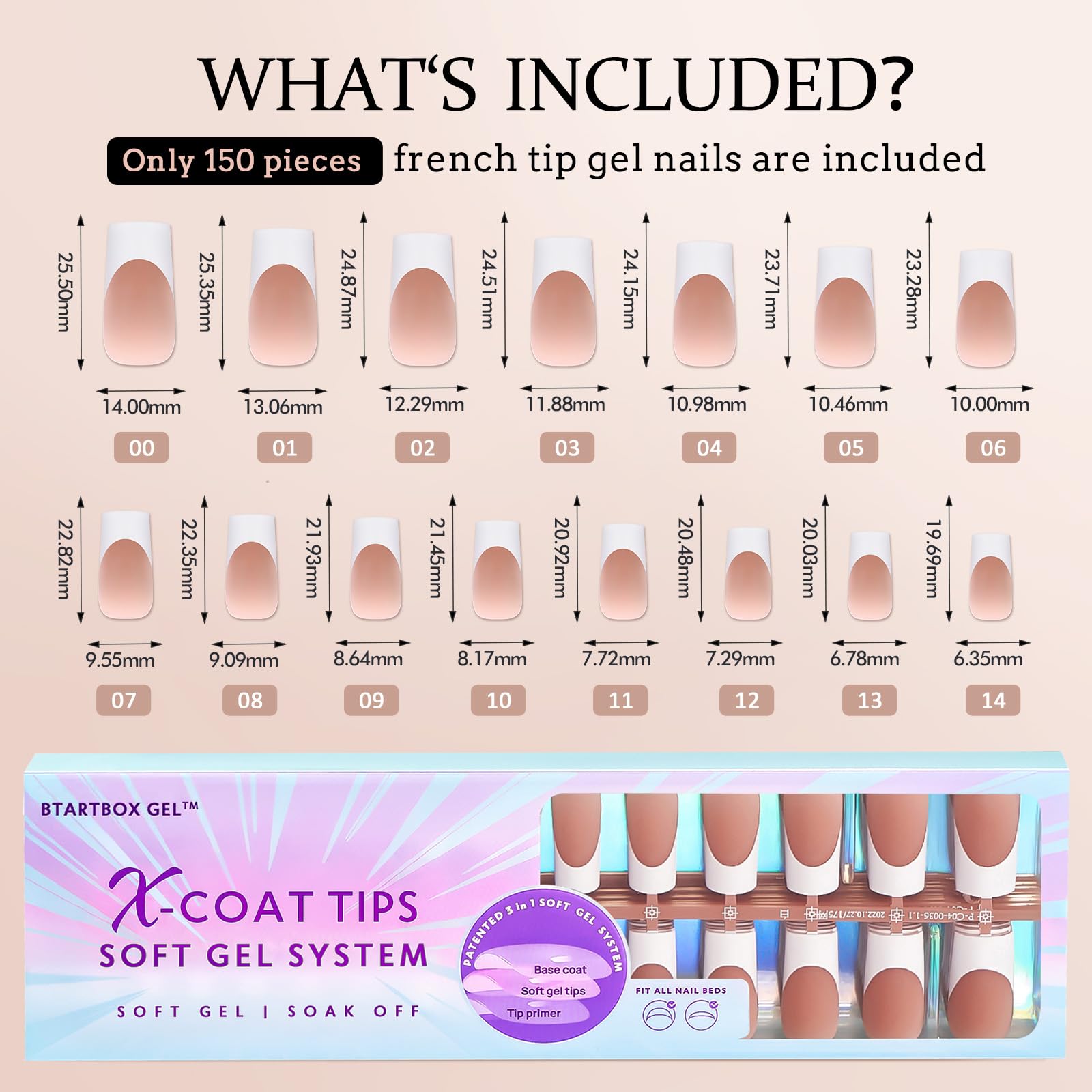 BTArtboxnails XCOATTIPS French Tip Nails, 150pcs Long Brown Press-On Nails for DIY Gel Nail Art