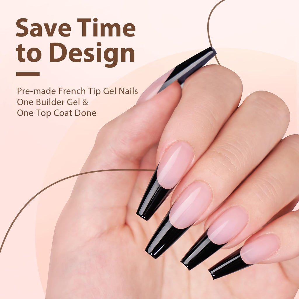 BTArtboxnails XCOATTIPS French Gel Nails – Black French Tip Press-On Coffin Nails