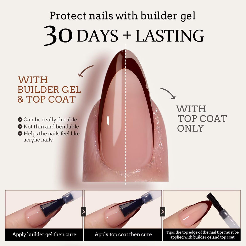 BTArtboxnails XCOATTIPS Red French Tip Press-On Nails – Almond Short Valentines, 160Pcs