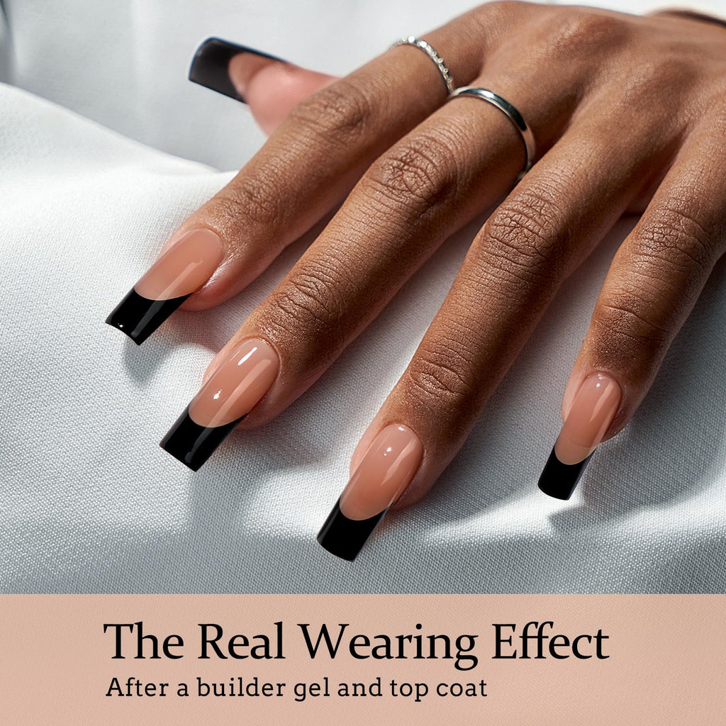 BTArtboxnails XCOATTIPS French Tip Nails – Long Press On Nails, Black Square Tips