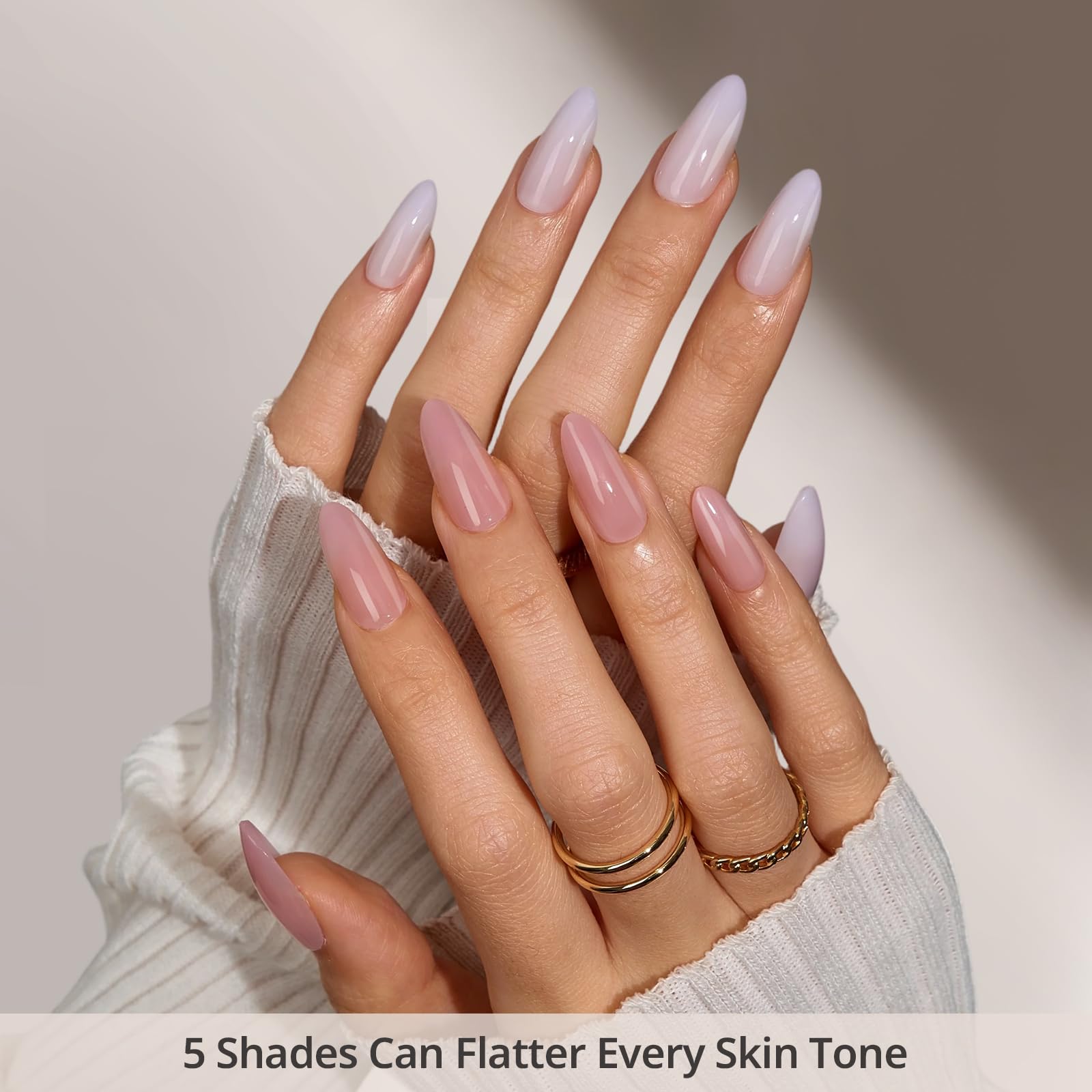 BTArtboxNails XCOATTIPS Bare 5-Shades Nude Press-On Nails – Medium Almond, 16 Sizes, 4-Week Wear
