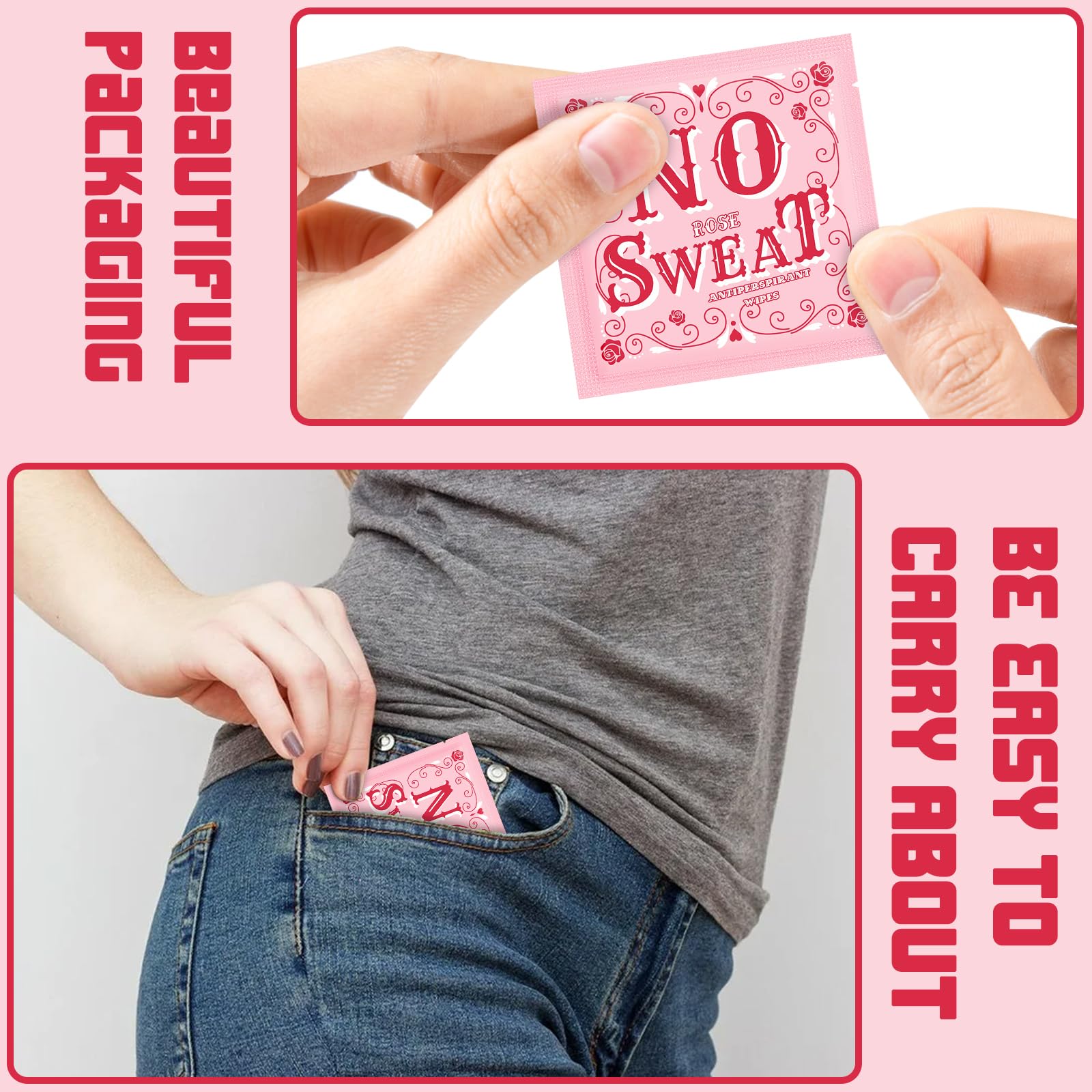 BUAEL Mini Deodorant Wipes – 150 Rose Scent Travel Wipes, Hypoallergenic