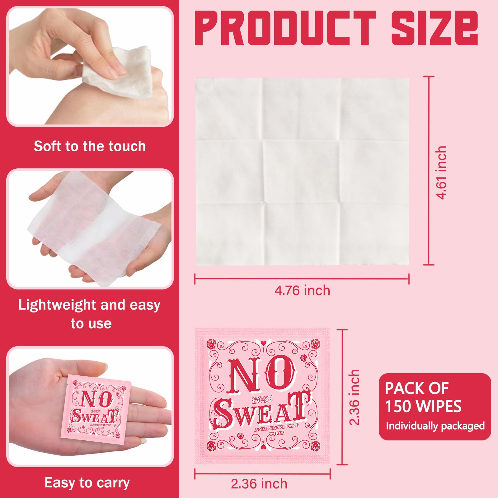 BUAEL Mini Deodorant Wipes – 150 Rose Scent Travel Wipes, Hypoallergenic