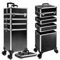 Buanson 5-in-1 Rolling Makeup Train Case — Large Professional Cosmetic Trolley on Wheels (Black)