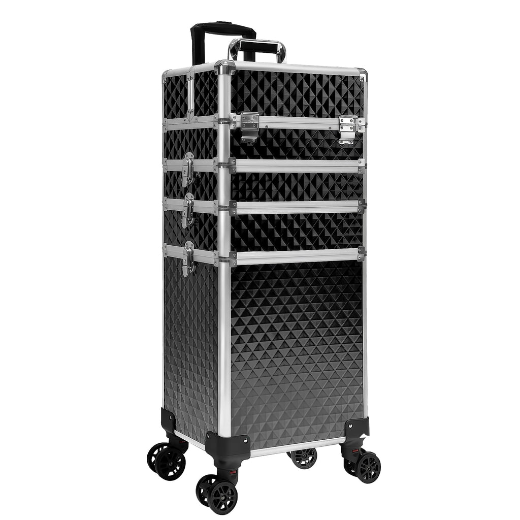 Buanson 5-in-1 Rolling Makeup Train Case — Large Professional Cosmetic Trolley on Wheels (Black)