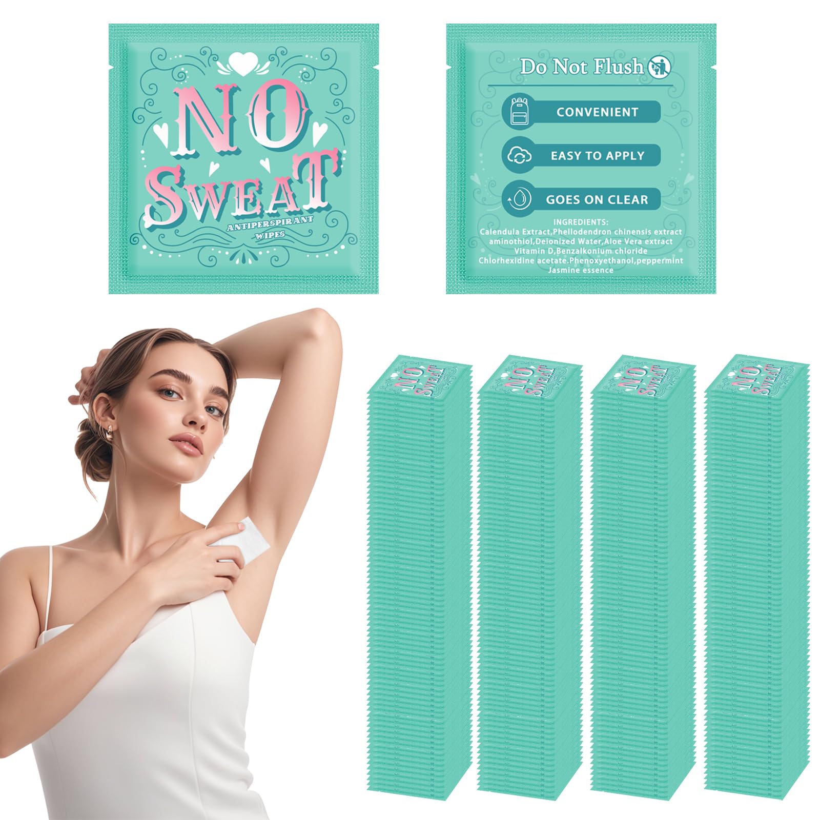 BUAEL Travel Deodorant Wipes – 300 Individually Wrapped, Hypoallergenic Antiperspirant Body Wipes