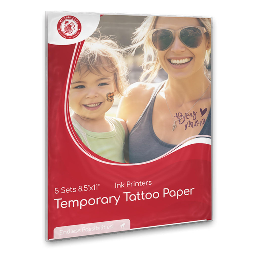 BubblePop! Printable Temporary Tattoo Paper for Inkjet Printer – Skin-Safe, Water-Resistant, 5-Sheet Pack (8.5x11 in)