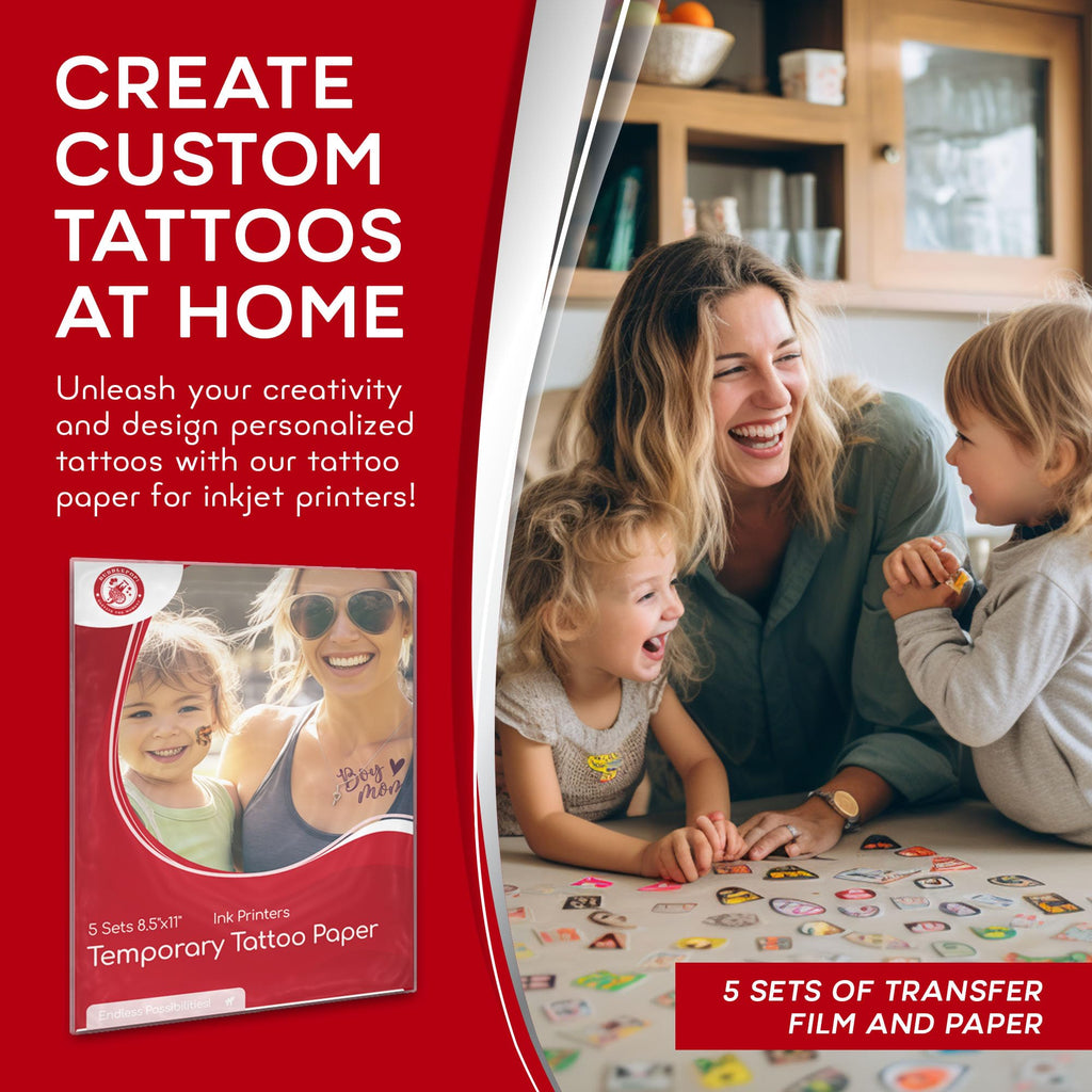 BubblePop! Printable Temporary Tattoo Paper for Inkjet Printer – Skin-Safe, Water-Resistant, 5-Sheet Pack (8.5x11 in)
