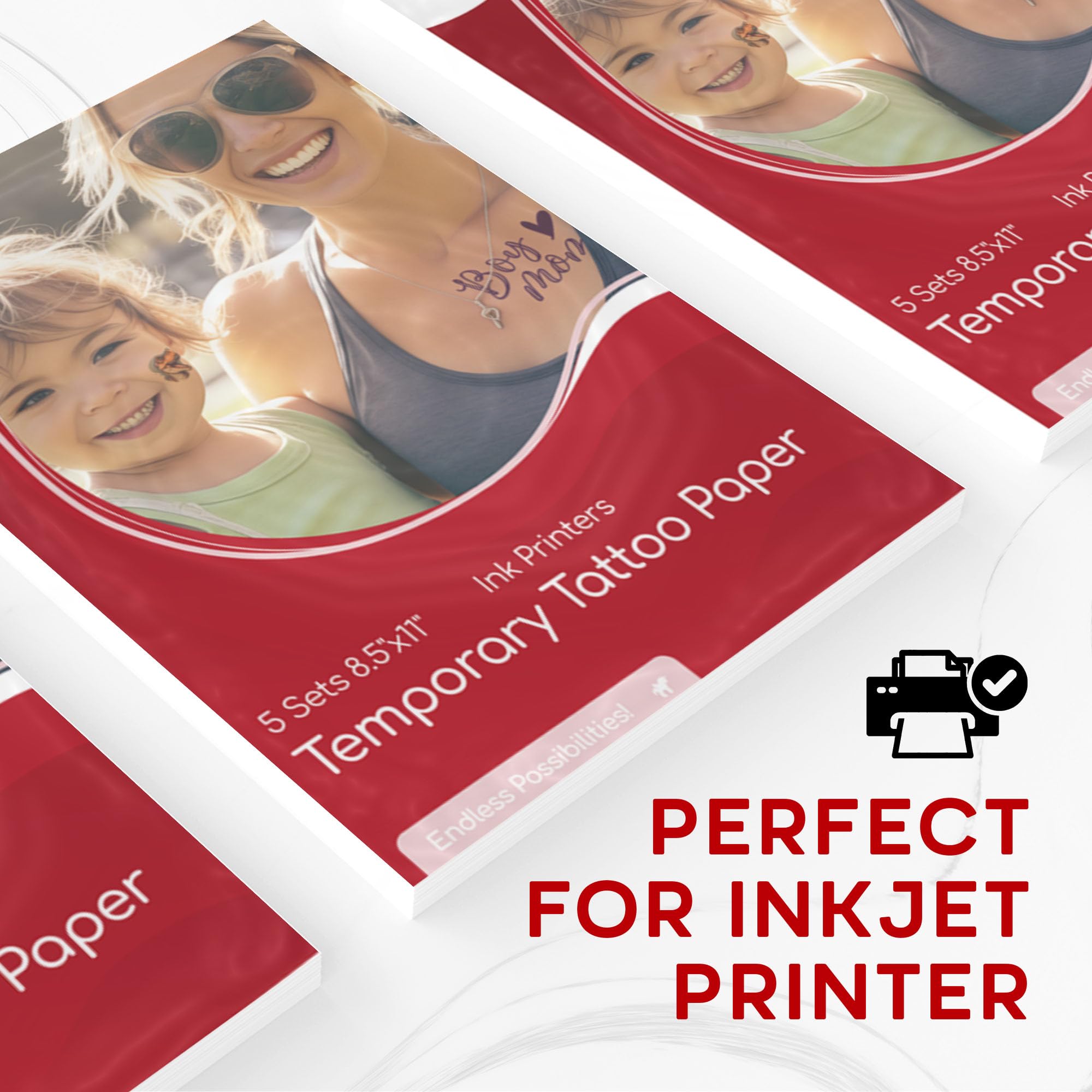 BubblePop! Printable Temporary Tattoo Paper for Inkjet Printer – Skin-Safe, Water-Resistant, 5-Sheet Pack (8.5x11 in)