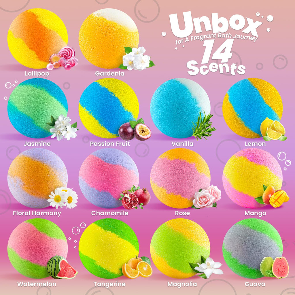 BubbleTail Kids Bath Bombs – 28 Surprises, 14 Scents, Safe & Colorful Bath Fun