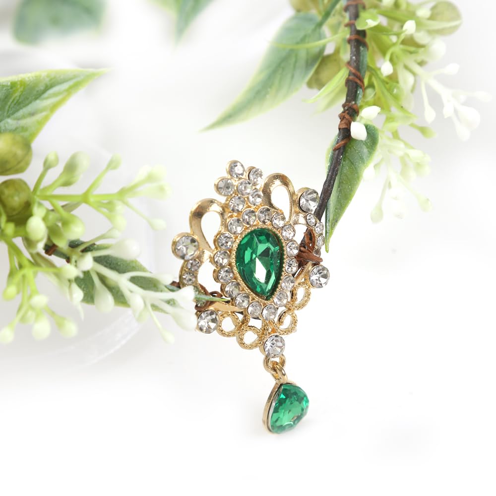 Bubbmi Green Flower Wreath Fairy Headband with Pendant | Woodland Elf Cosplay & Bridal Headpiece