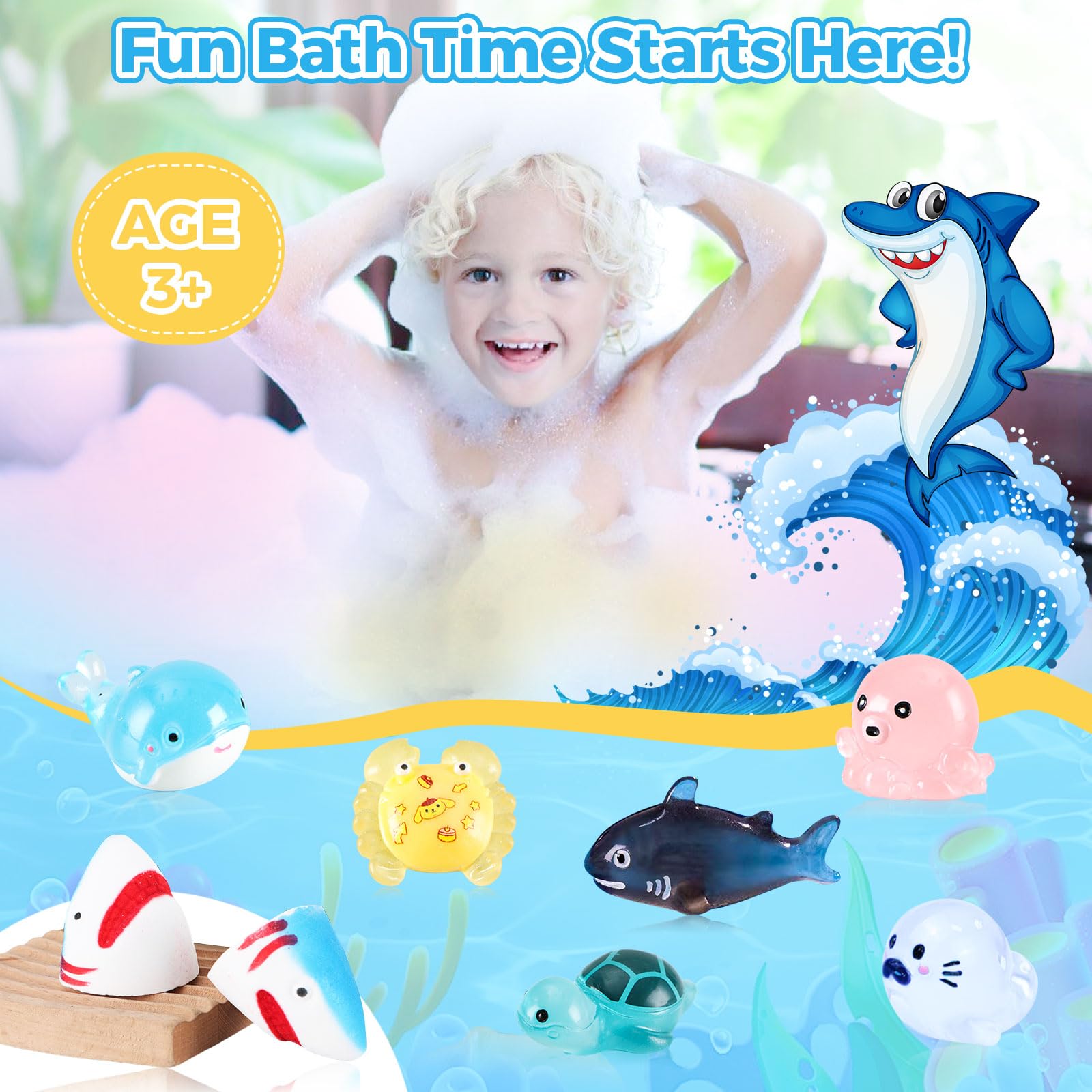BubFroo Shark Bath Bombs for Kids – 6 Pack with Surprise Glow-in-the-Dark Toys