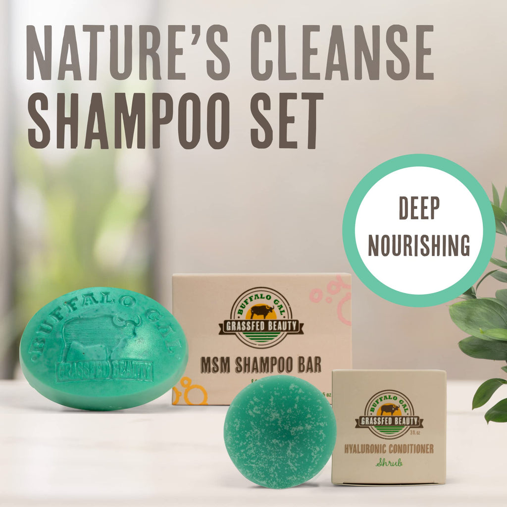 Buffalo Gal MSM & Tallow Shampoo Bar + Hyaluronic & Tallow Conditioner Bar – Solid Hair Care Set