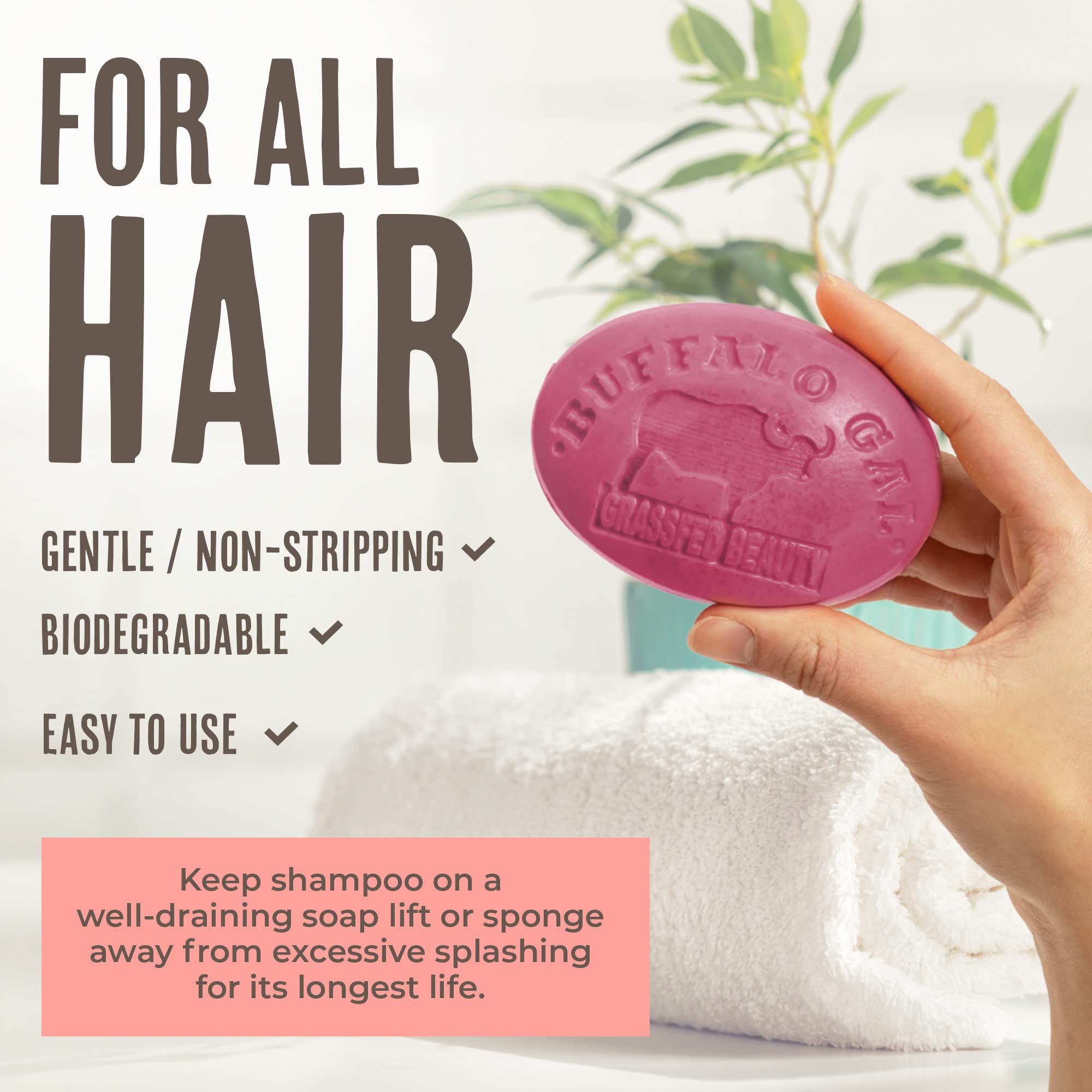 BUFFALO GAL MSM Shampoo Bar – Natural, pH-Balanced, Non-Soap for All Hair Types | Floral Scent, 4 oz