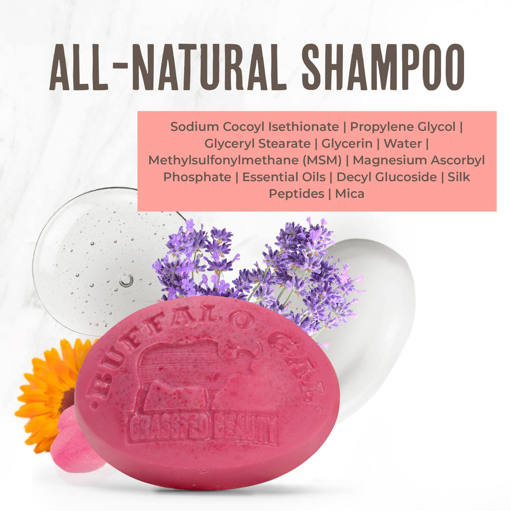 BUFFALO GAL MSM Shampoo Bar – Natural, pH-Balanced, Non-Soap for All Hair Types | Floral Scent, 4 oz