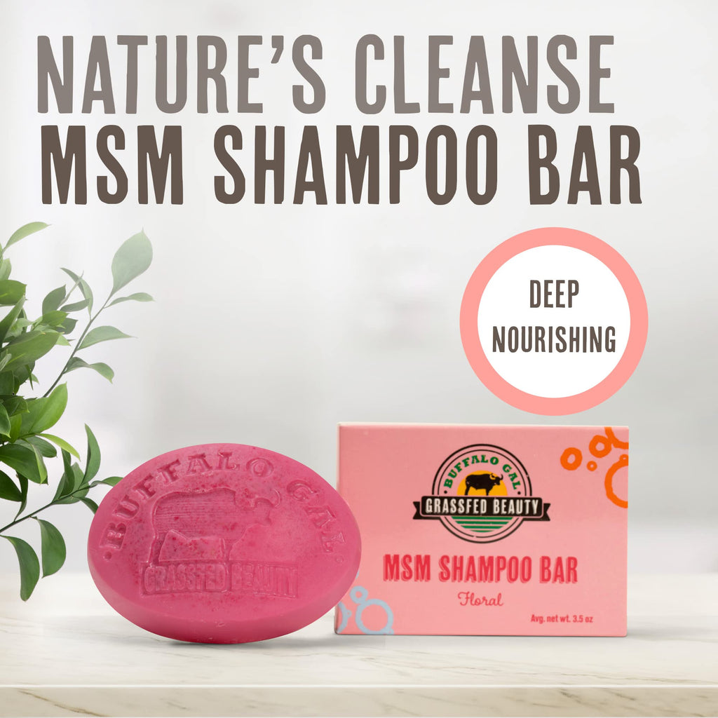 BUFFALO GAL MSM Shampoo Bar – Natural, pH-Balanced, Non-Soap for All Hair Types | Floral Scent, 4 oz