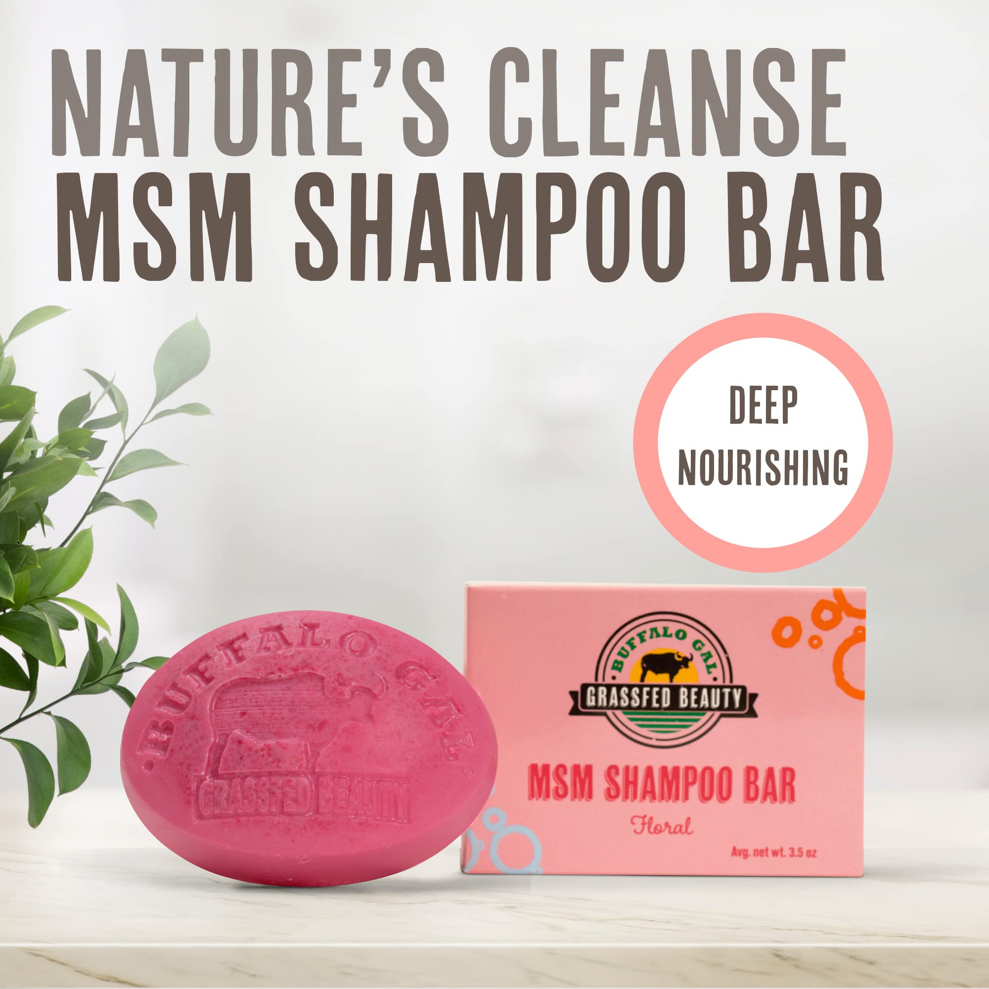 BUFFALO GAL MSM Shampoo Bar – Natural, pH-Balanced, Non-Soap for All Hair Types | Floral Scent, 4 oz