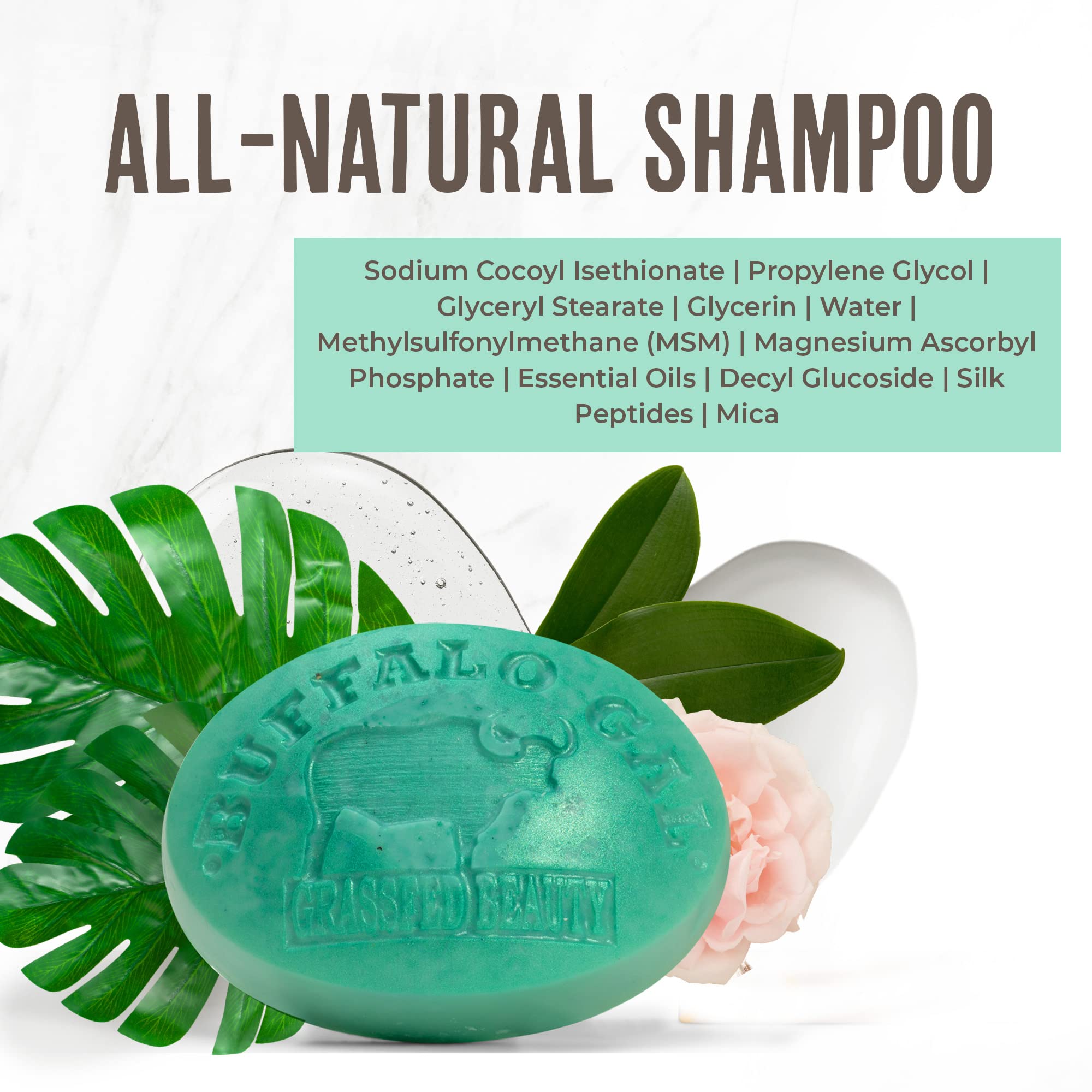 BUFFALO GAL MSM Shampoo Bar – Non-Soap, pH-Balanced, All Hair Types, 4 oz