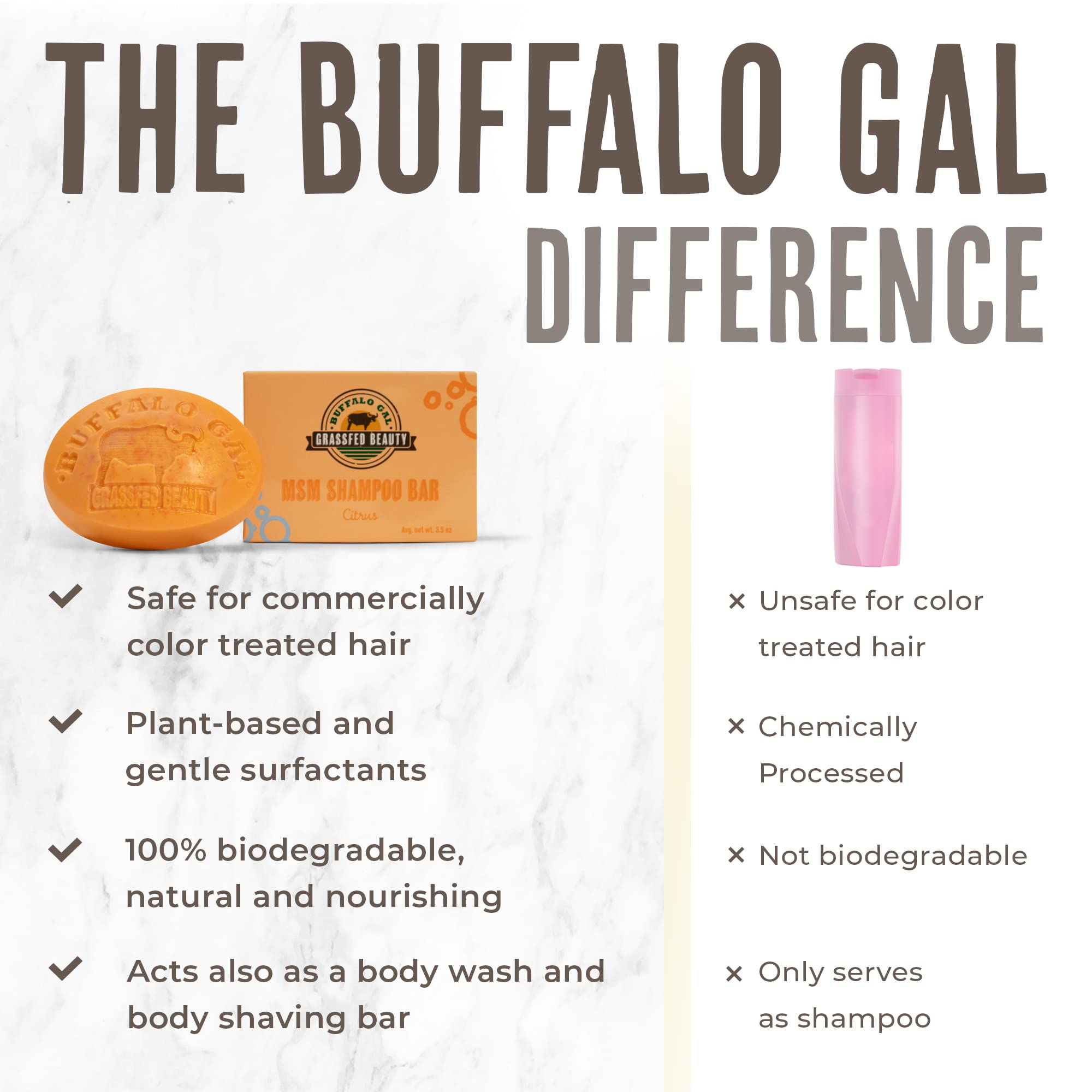 BUFFALO GAL MSM + Tallow Shampoo Bar – Hair Growth Solid, pH Balanced & Sulfate-Free