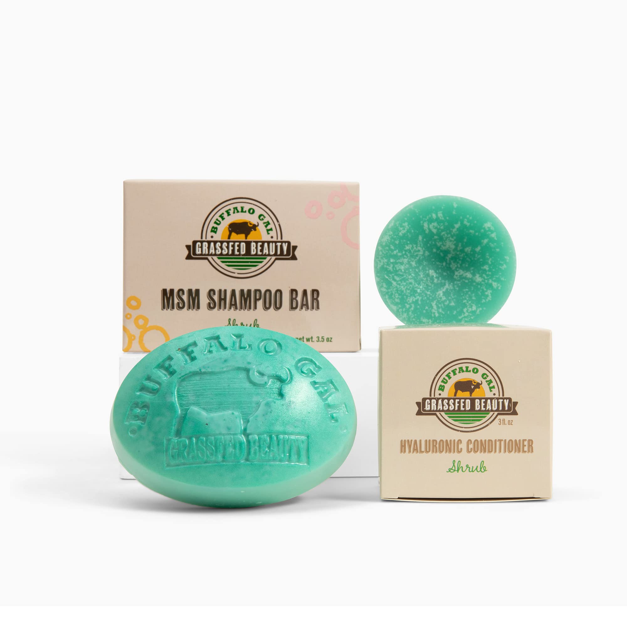 Buffalo Gal MSM & Tallow Shampoo Bar + Hyaluronic & Tallow Conditioner Bar – Solid Hair Care Set