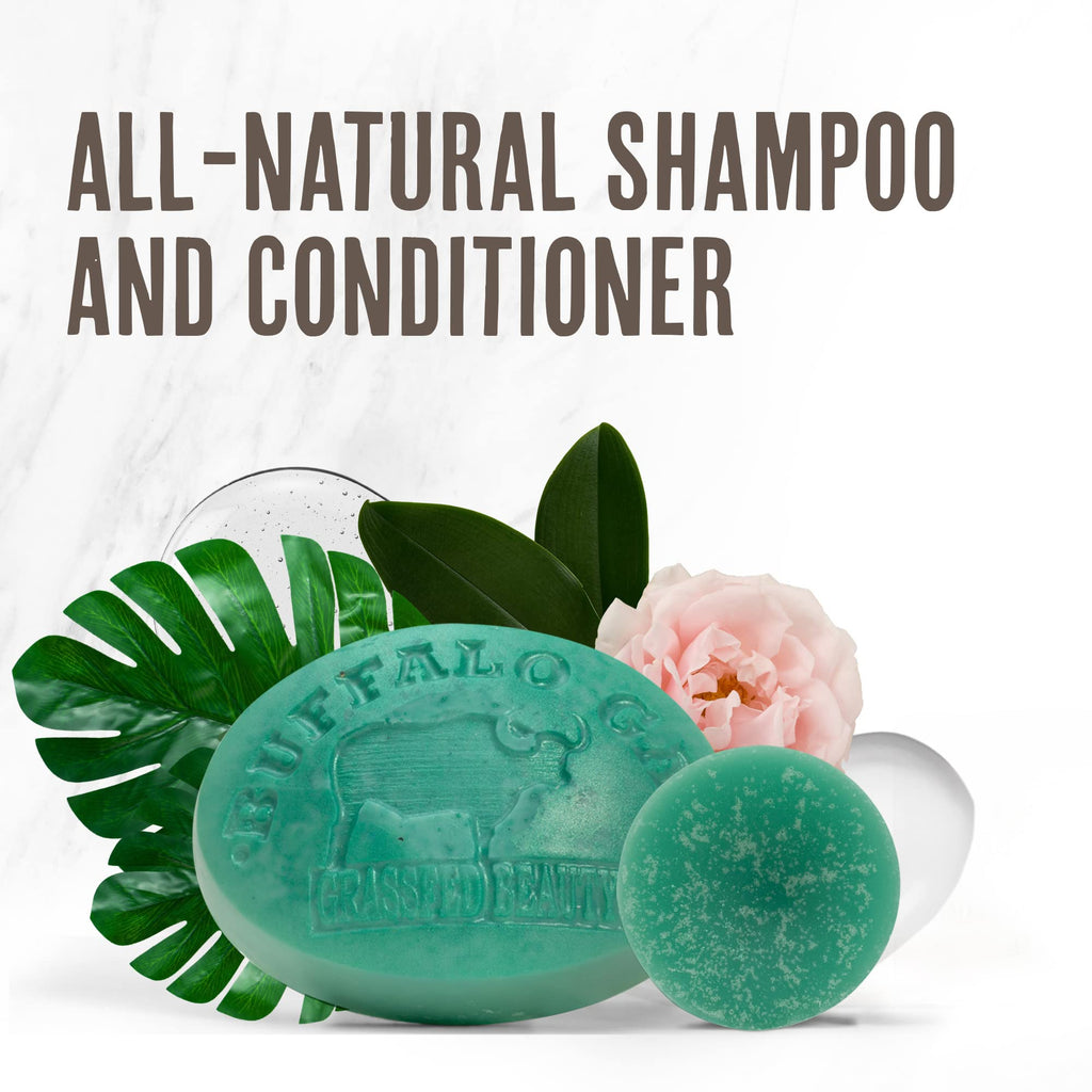 Buffalo Gal MSM & Tallow Shampoo Bar + Hyaluronic & Tallow Conditioner Bar – Solid Hair Care Set