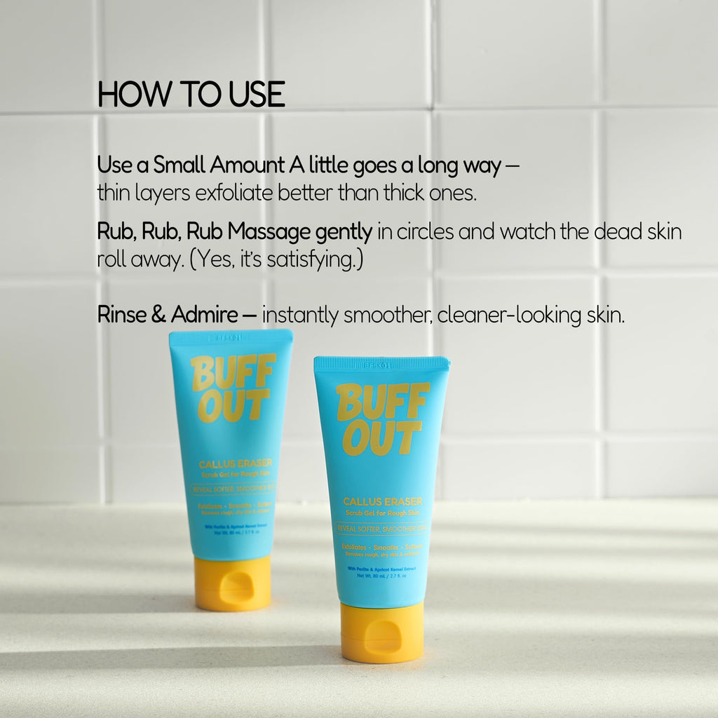 BUFFOUT Callus Eraser Exfoliating Gel – Feet, Heels, Elbows & Knees