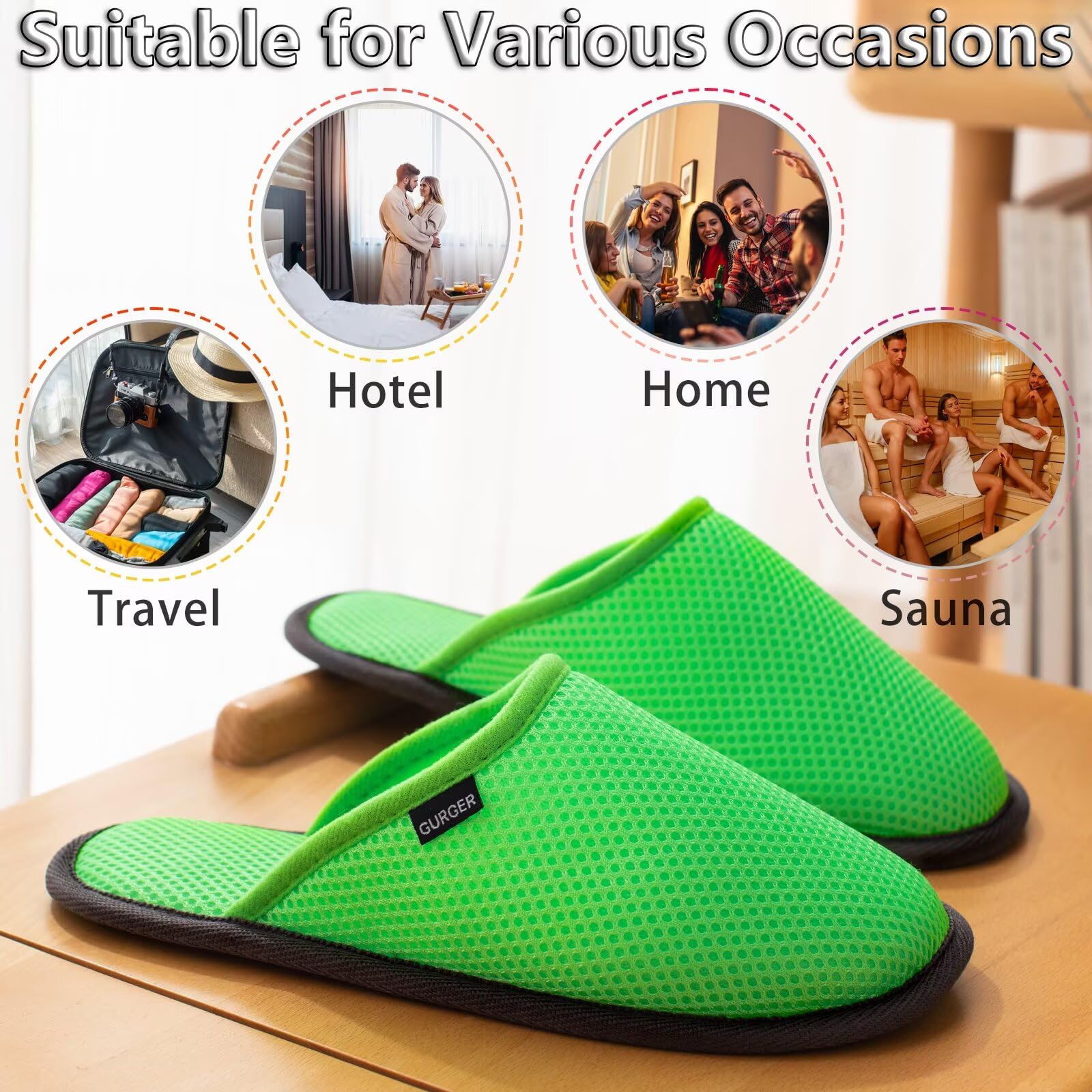 BUGUKI Spa Slippers Set – Non-Slip, Washable Guest Slippers, 3 Pairs for Spa, Hotel, Home