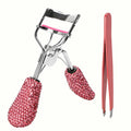 BuleVina Pink Lash Curler with Slant Tip Tweezer – Crystal Rhinestone Lash Curlers