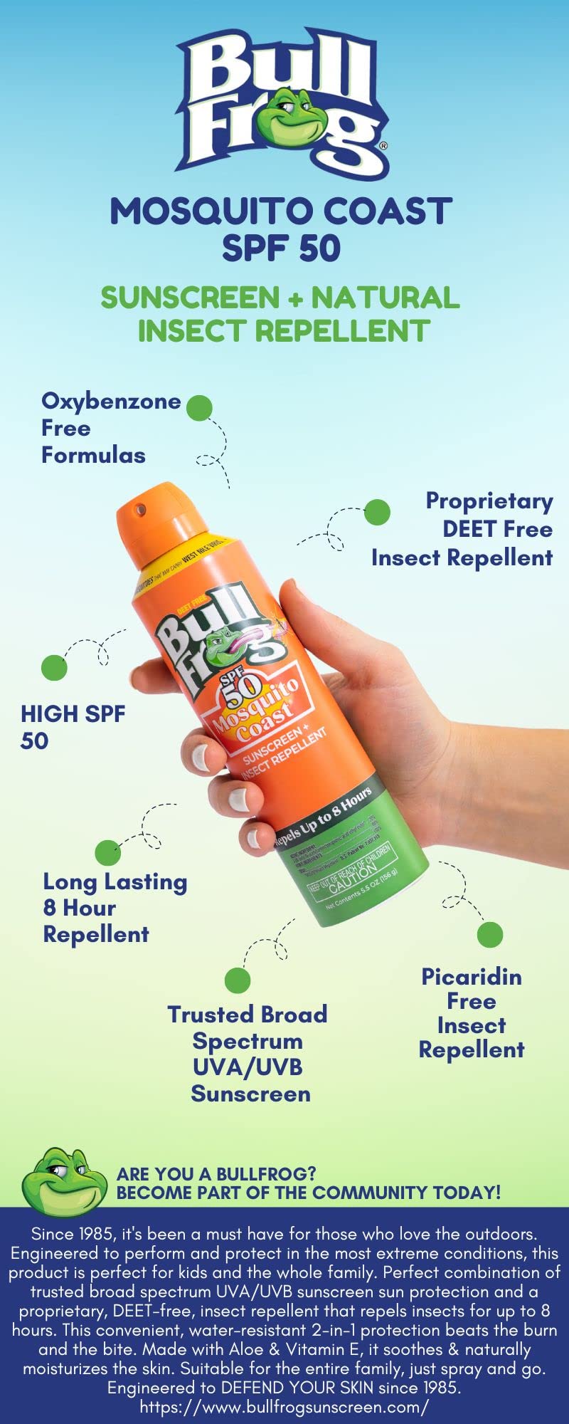 Bullfrog Mosquito Coast SPF50 Sunscreen + Insect Repellent 2-Pack, 5.5 oz Each