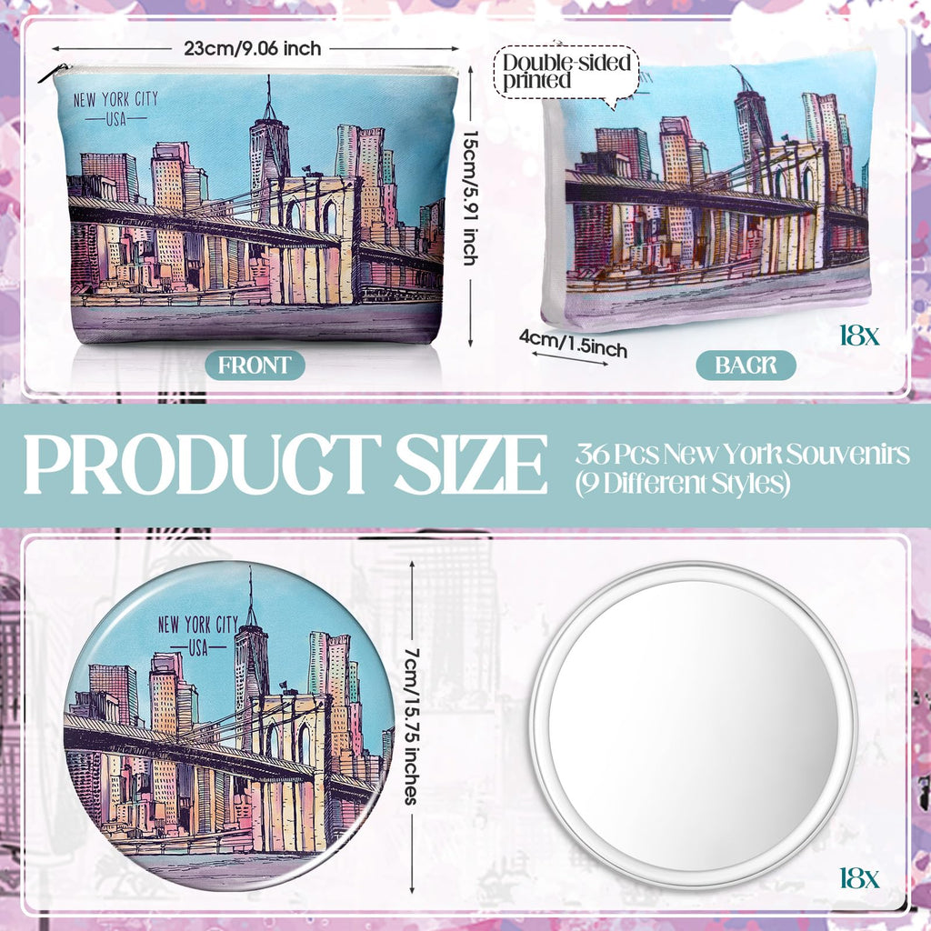 Bulyoou 18-Piece New York City Gift Set - Cosmetic Bags & Compact Mirrors