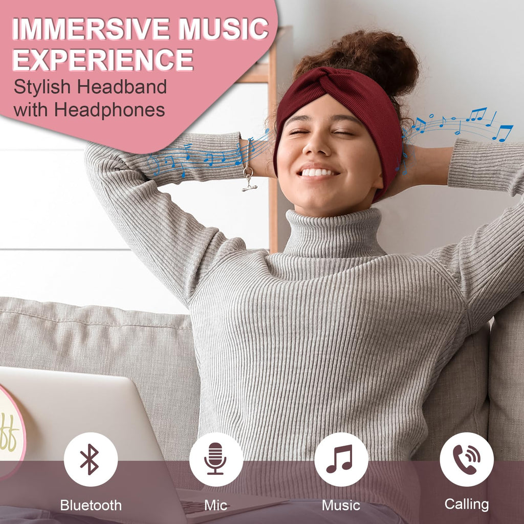 BULYPAZY 2-Pack Headband Headphones with Thin HD Speakers – Red & Black