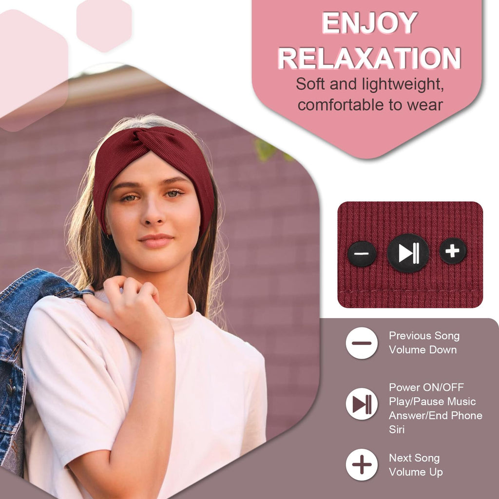 BULYPAZY 2-Pack Headband Headphones with Thin HD Speakers – Red & Black